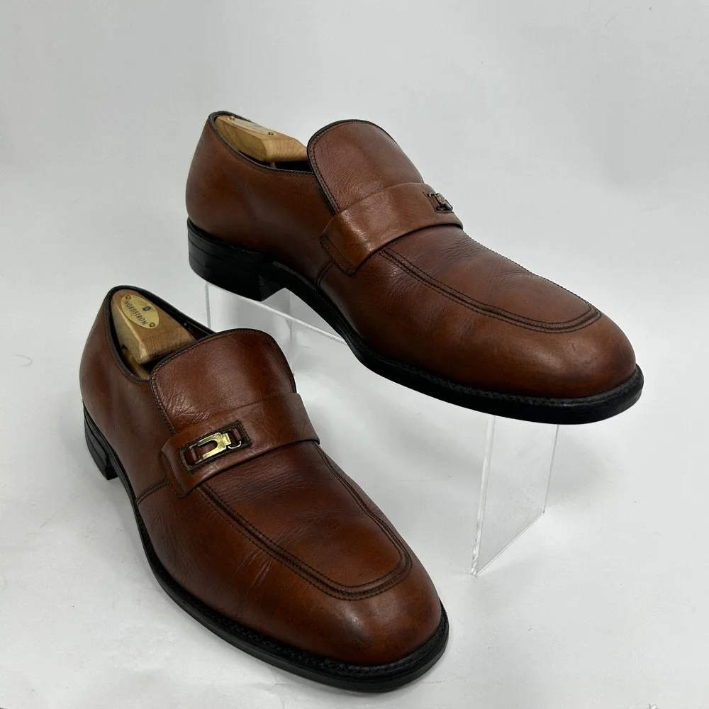 Hy-Test Mens Brown Leather Safety Toe Loafers‎ Buckle Moc Toe Shoes 1663 36 10 B